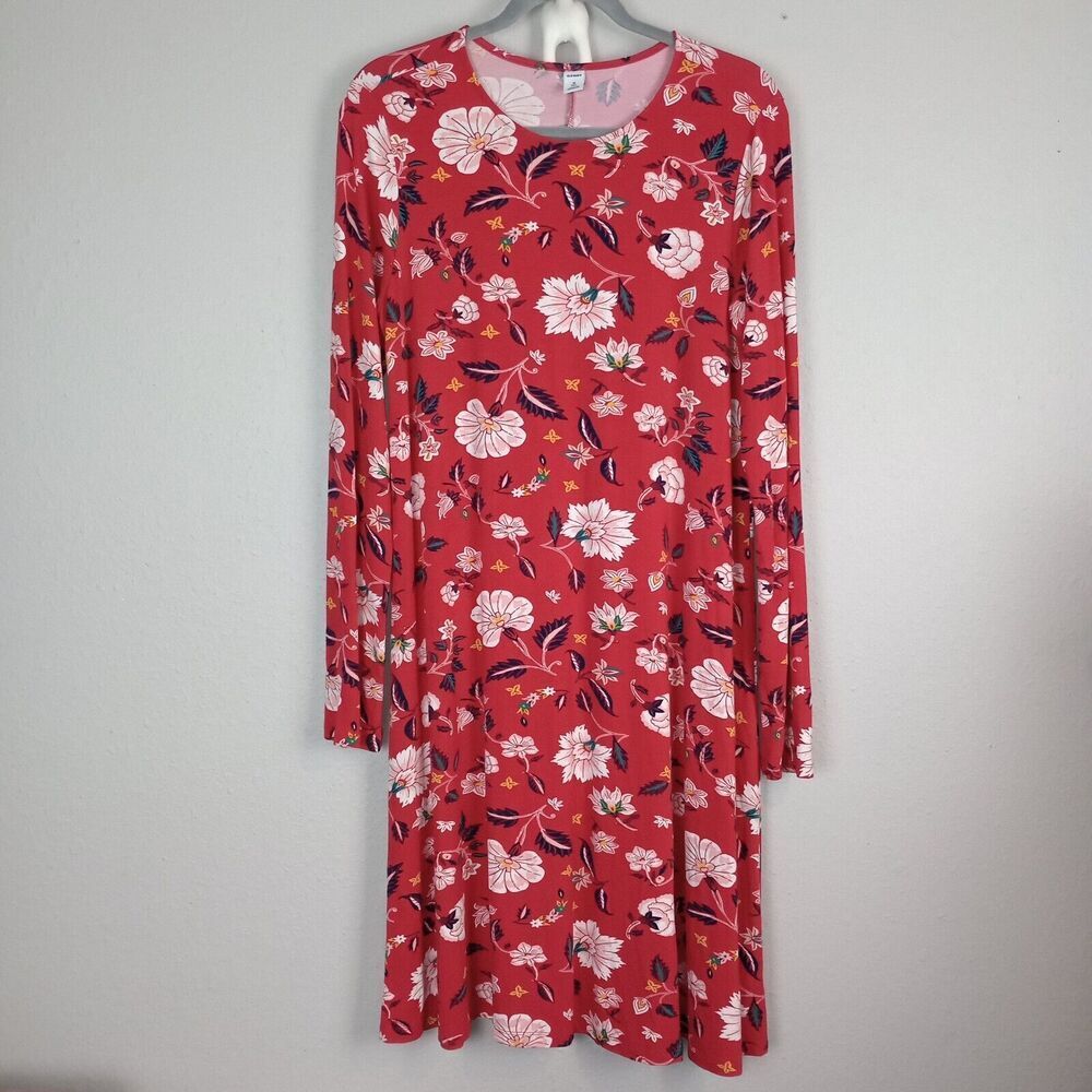 Old Navy Dress Size Medium Tall Red Floral Lightweight Red
